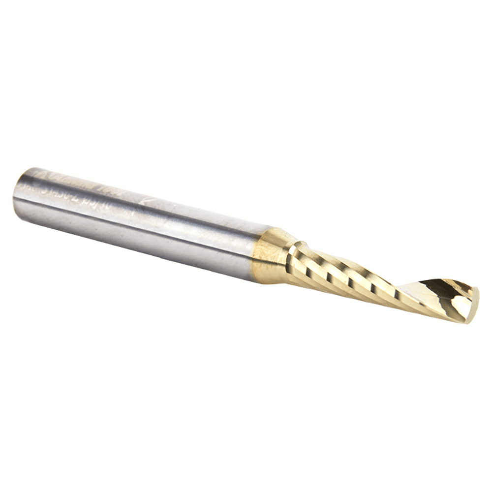 3/16" x 2-1/2" ZrN Coated Up-Cut 'O' Aluminum Cutting CNC Spiral Router Bit, 1-Flute, 1/4" Shank - Alt Image 2