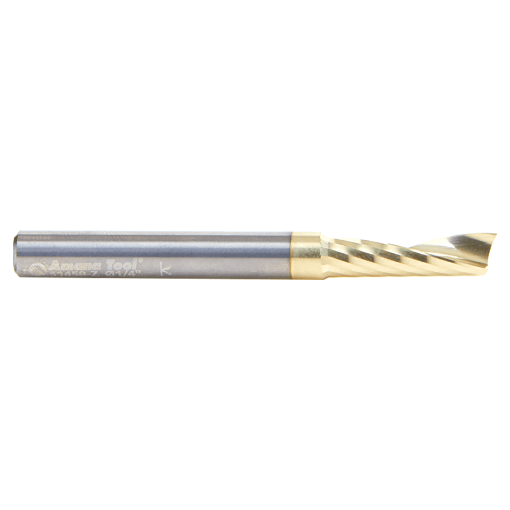 1/4" Dia x 7/8" Solid Carbide CNC Spiral 'O' Flute, Aluminum Cutting, 1/4" Shank, Up-Cut ZrN Coated Router Bit Alt 2 - Image