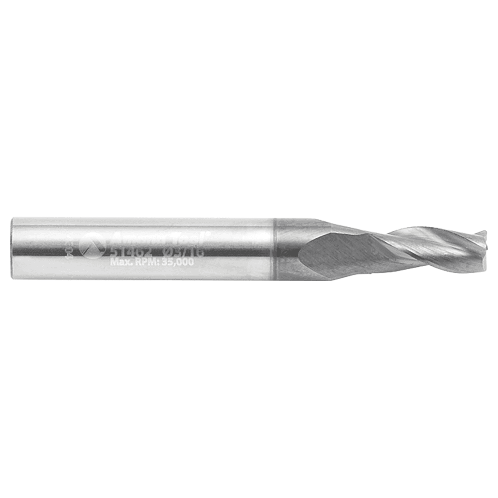 3/16" Dia x 7/16" CNC Solid Carbide Spiral Router Bit for Steel/Stainless Steel with AlTiN Coating 3-Flute, 1/4" Shank, 1-7/8" Long Up-Cut Router Bit, /45º Corner Chamfer End Mill Alt 2 - Image