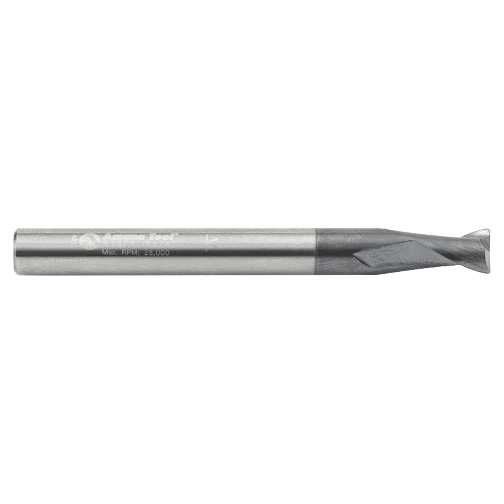 1/4" Dia x 3/8" CNC Solid Carbide Spiral Router Bit for Steel/Stainless Steel with AlTiN Coating 2-Flute, 1/4" Shank, 2-1/2" Long Up-Cut Router Bit, /45º Corner Chamfer End Mill Alt 2 - Image