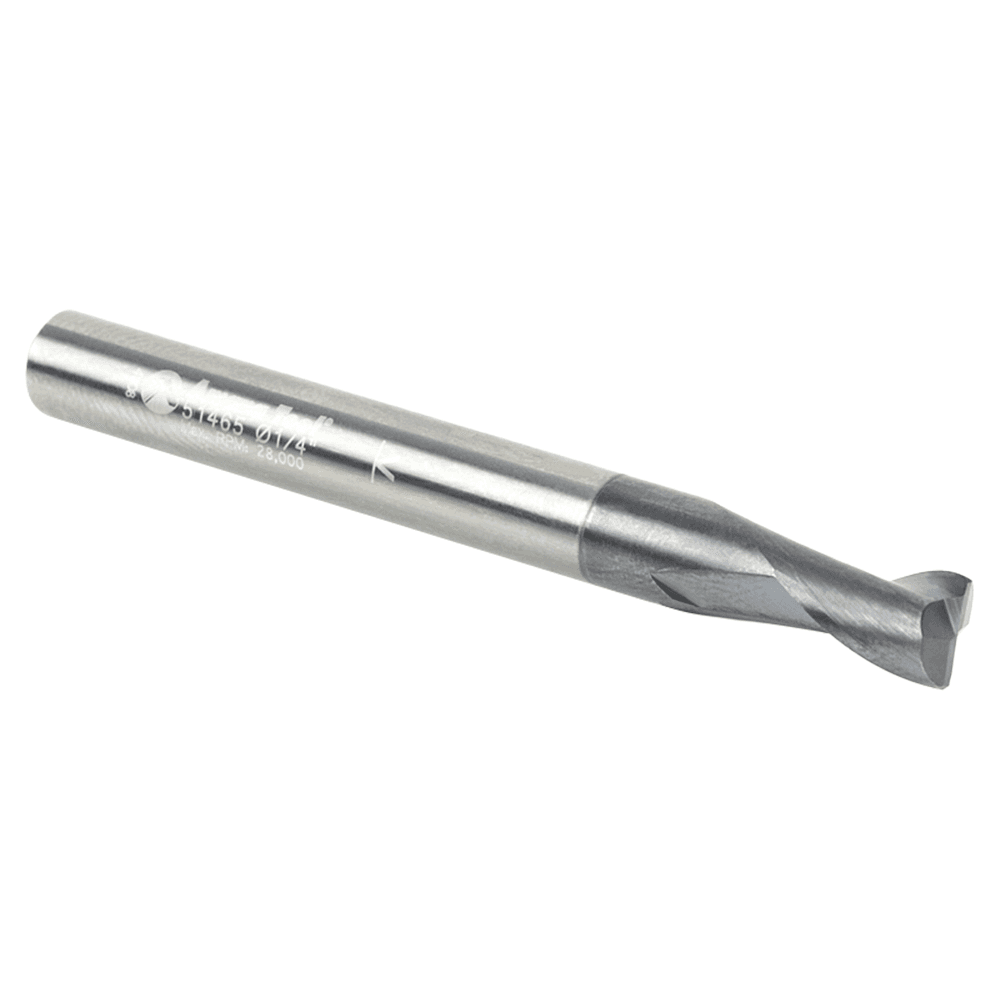 1/4" Dia x 3/8" CNC Solid Carbide Spiral Router Bit for Steel/Stainless Steel with AlTiN Coating 2-Flute, 1/4" Shank, 2-1/2" Long Up-Cut Router Bit, /45º Corner Chamfer End Mill Alt 3 - Image