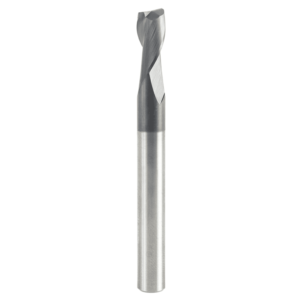 1/4" Dia x 1/2" CNC Solid Carbide Spiral Router Bit for Steel/Stainless Steel with AlTiN Coating 2-Flute, 1/4" Shank, 2-1/2" Long Up-Cut Router Bit, /45º Corner Chamfer End Mill Main - Image