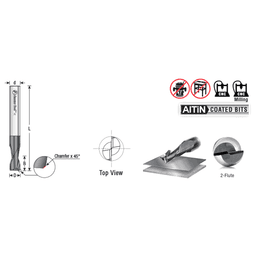 3/8" Dia x 1/2" CNC Solid Carbide Spiral Router Bit for Steel/Stainless Steel with AlTiN Coating 2-Flute, 3/8" Shank, 3" Long Up-Cut Router Bit, /45º Corner Chamfer End Mill Alt 1 - Image