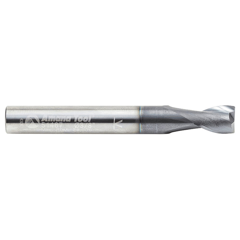 3/8" Dia x 1/2" CNC Solid Carbide Spiral Router Bit for Steel/Stainless Steel with AlTiN Coating 2-Flute, 3/8" Shank, 3" Long Up-Cut Router Bit, /45º Corner Chamfer End Mill Alt 2 - Image