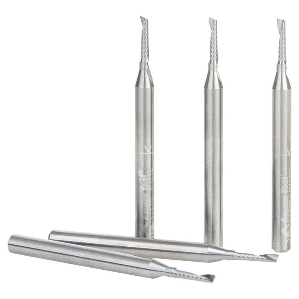 1/16" x 1-1/2" Up-Cut 'O' Aluminum Cutting CNC Spiral Router Bit, 1-Flute, 1/8" shank (5/Pack) Alt 2 - Image