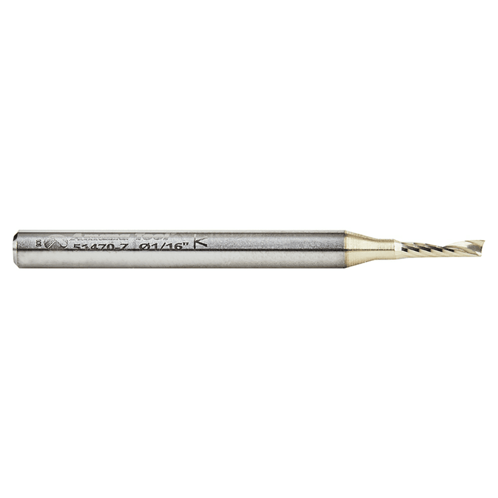 1/16" x 1-1/2" ZrN Coated Up-Cut 'O' Aluminum Cutting CNC Spiral Router Bit, 1-Flute, 1/8" Shank - Main Image