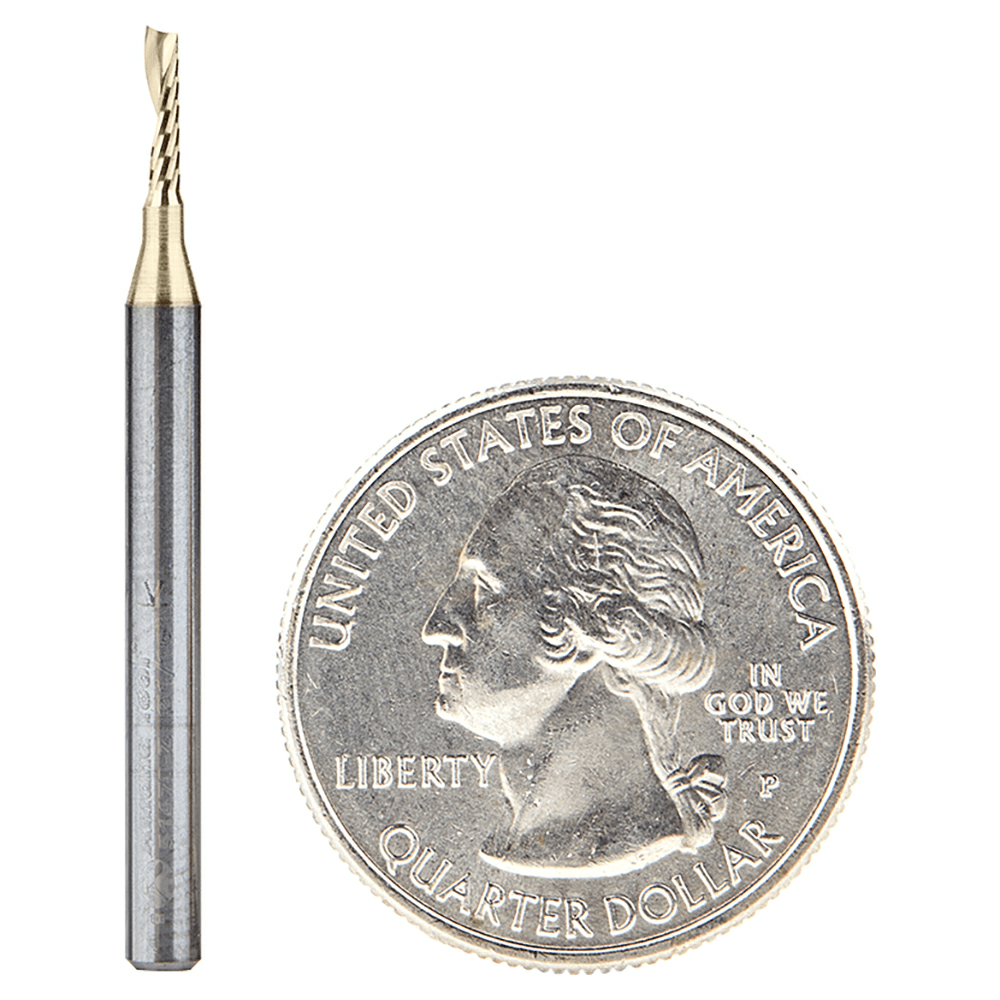 1/16" x 1-1/2" ZrN Coated Up-Cut 'O' Aluminum Cutting CNC Spiral Router Bit, 1-Flute, 1/8" Shank - Alt Image 3