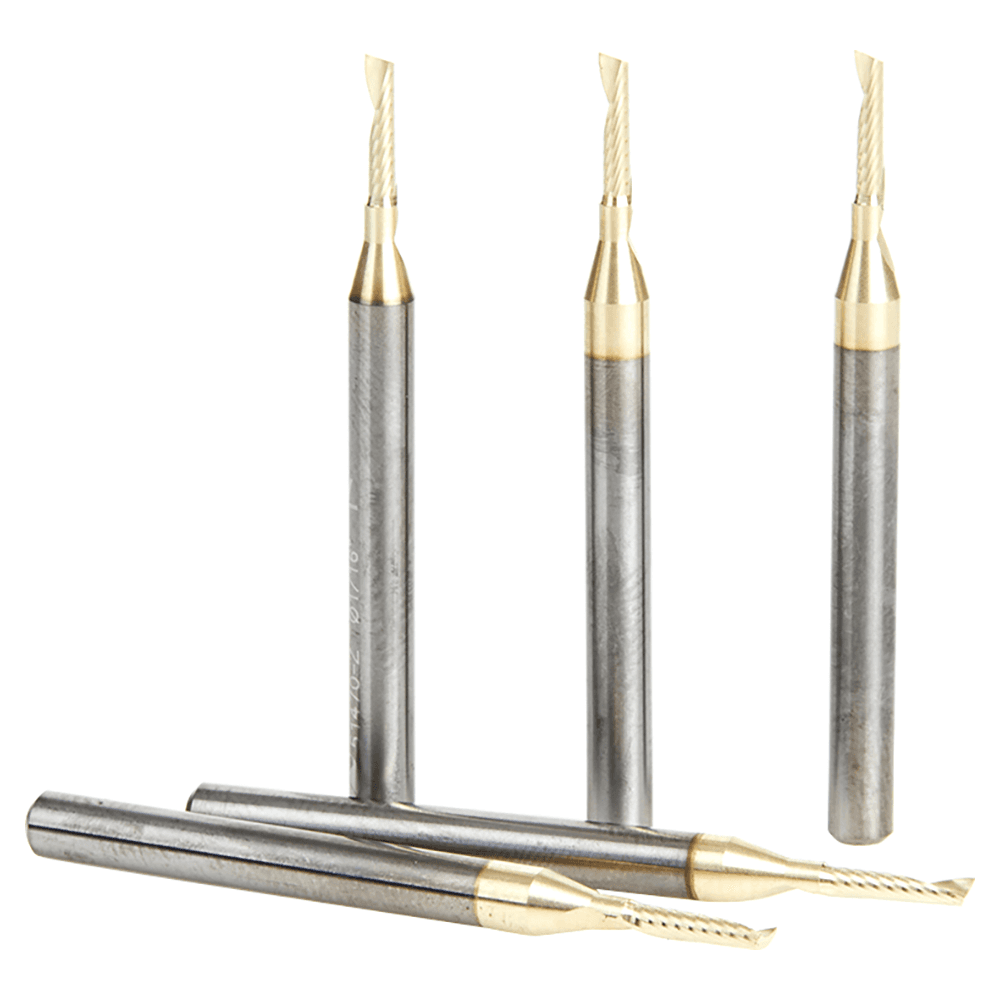 1/16" x 1-1/2" x 1/4" Up-Cut 'O' Aluminum Cutting CNC Spiral Router Bit, 1-Flute, 1/8" shank (5/Pack) Alt 2 - Image