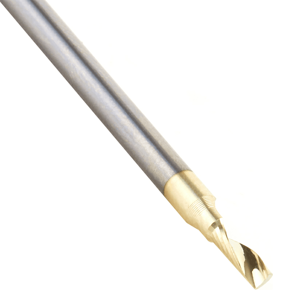 3/32" Dia x 1/4" Solid Carbide CNC Spiral 'O' Flute, Aluminum Cutting, 1/8" Shank, Up-Cut ZrN Coated Router Bit Alt 4 - Image