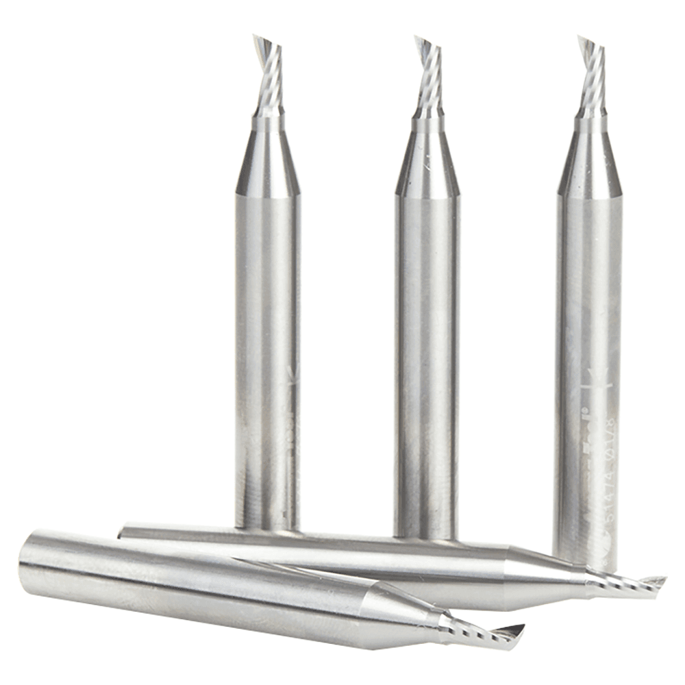 1/8" x 1/4" Up-Cut 'O' Aluminum Cutting CNC Spiral Router Bit, 1-Flute, 1/4" shank (5/Pack) Alt 1 - Image