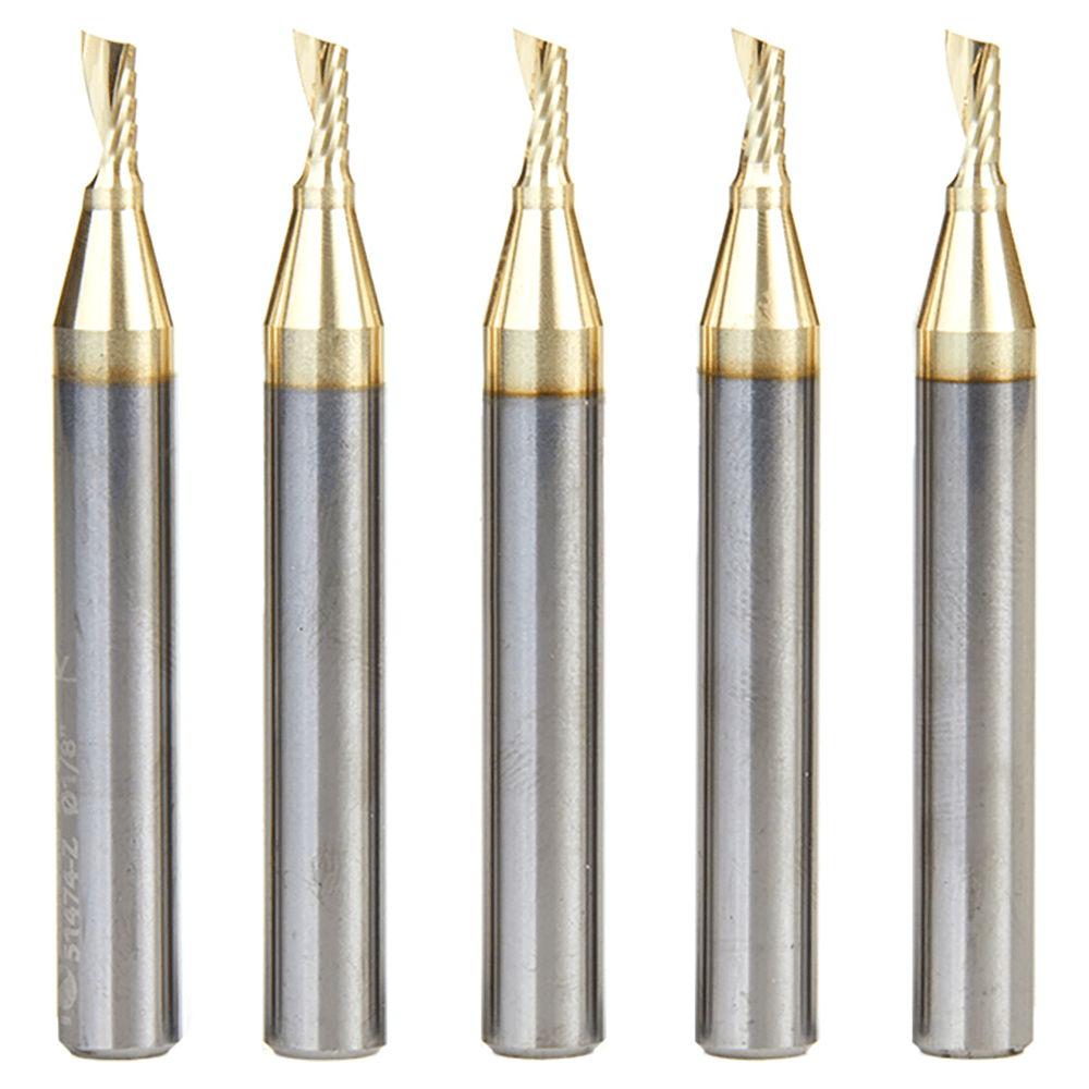 1/8" x 2" x 1/4" Up-Cut 'O' Aluminum Cutting CNC Spiral Router Bit, 1-Flute, 1/4" shank (5/Pack) Alt 1 - Image