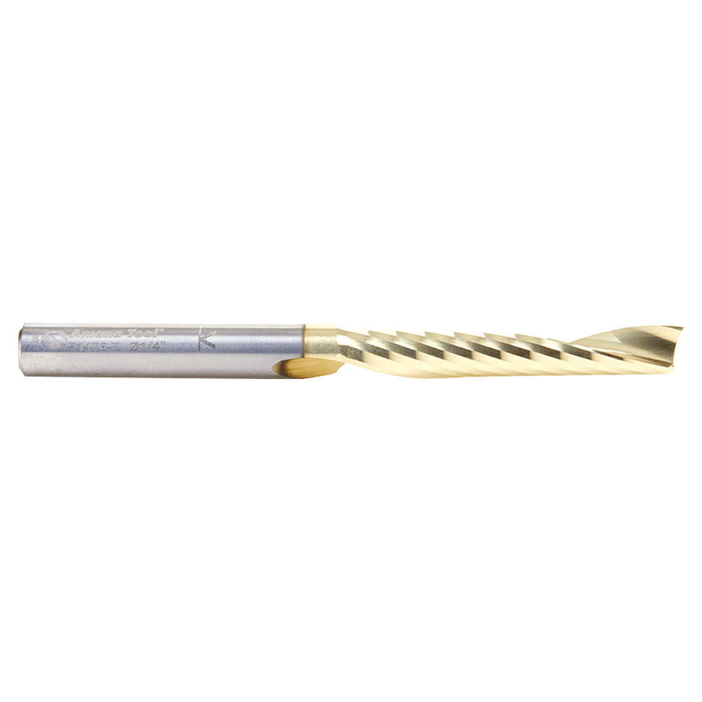 1/4" Dia x 1-1/2" Solid Carbide CNC Spiral 'O' Flute, Aluminum Cutting, 1/4" Shank, Up-Cut ZrN Coated Router Bit Alt 2 - Image