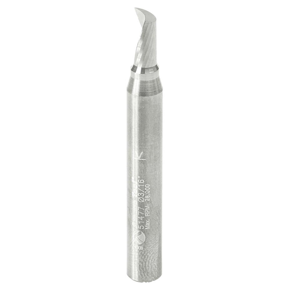 3/16" x 2" Up-Cut 'O' Aluminum Cutting CNC Spiral Router Bit, 1-Flute, 1/4" Shank - Main Image