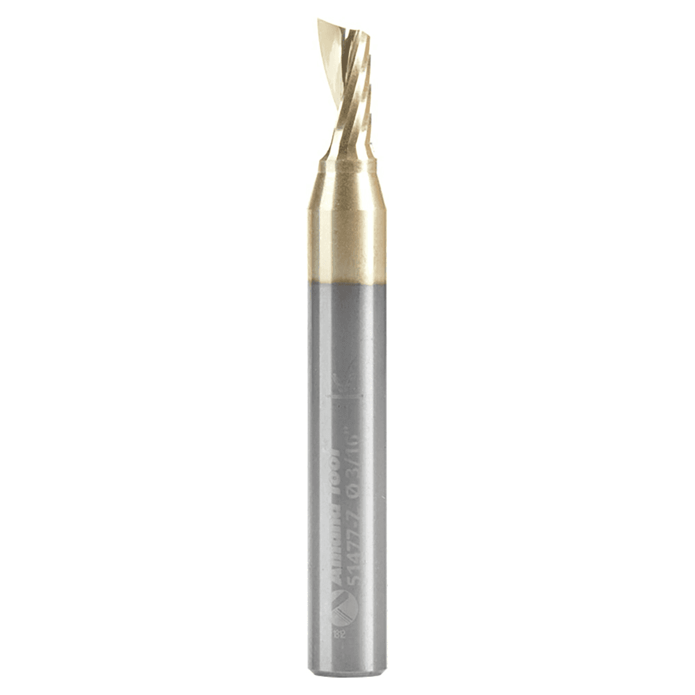 3/16" x 2" x 3/8" ZrN Coated Up-Cut 'O' Aluminum Cutting CNC Spiral Router Bit, 1-Flute, 1/4" Shank - Main Image