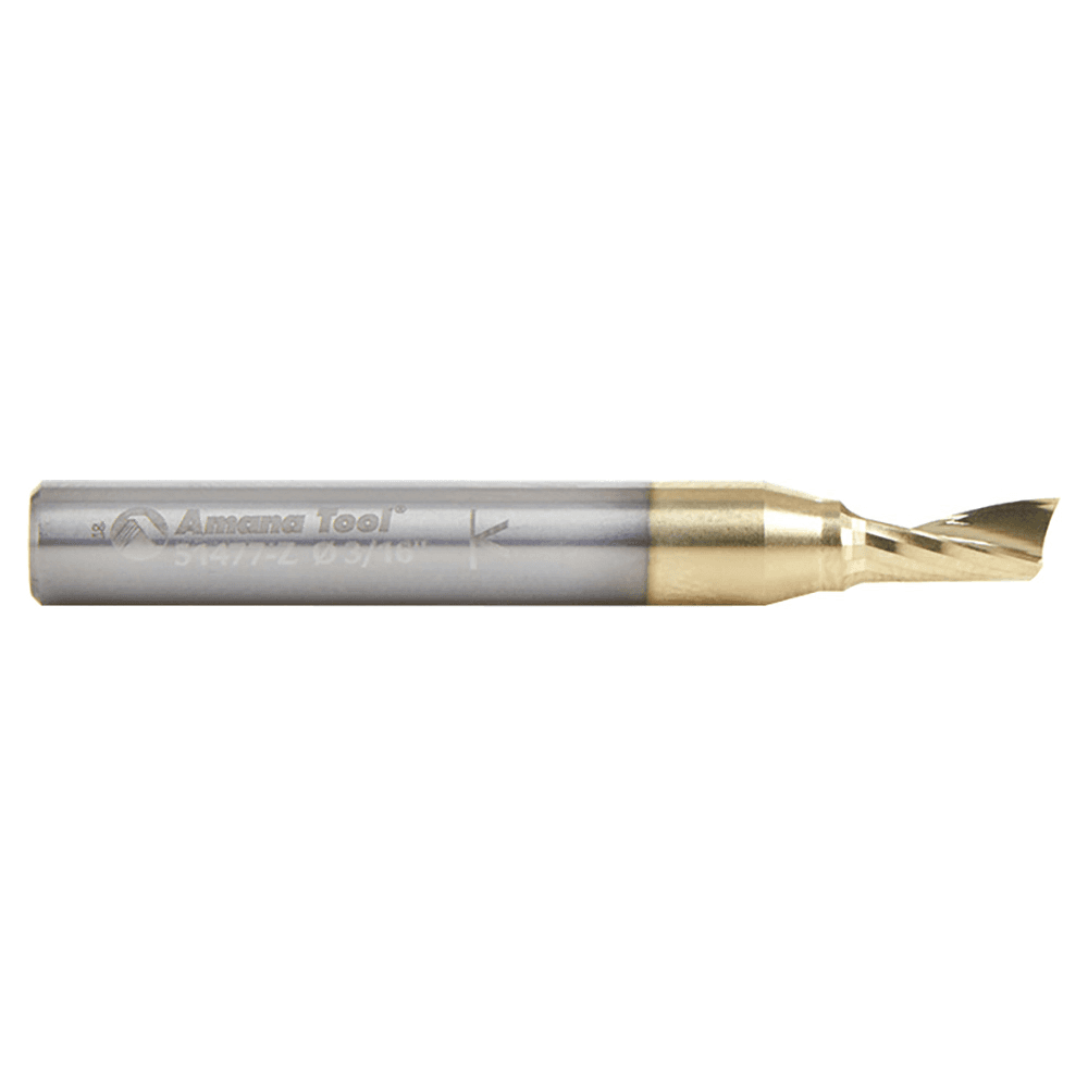 3/16" x 2" x 3/8" ZrN Coated Up-Cut 'O' Aluminum Cutting CNC Spiral Router Bit, 1-Flute, 1/4" Shank - Alt Image 1