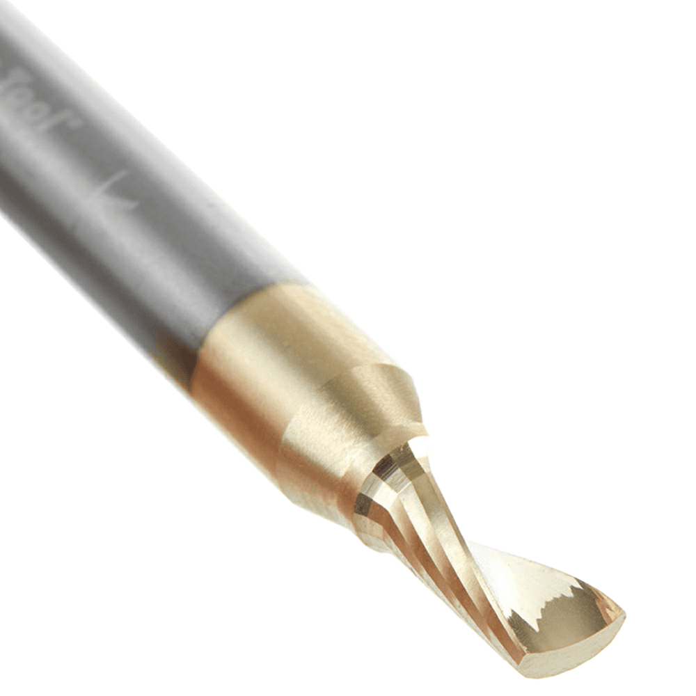 3/16" x 2" x 3/8" ZrN Coated Up-Cut 'O' Aluminum Cutting CNC Spiral Router Bit, 1-Flute, 1/4" Shank - Alt Image 3