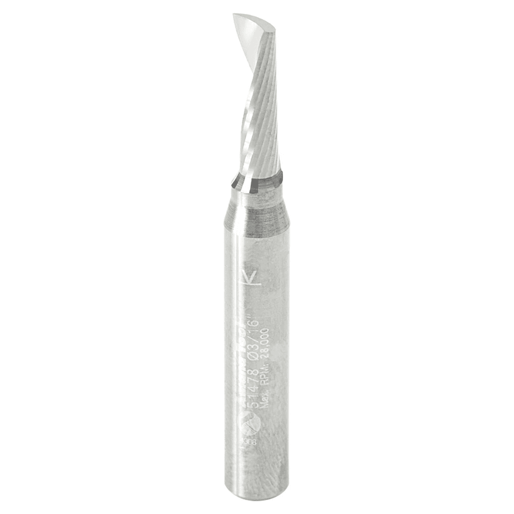 3/16" x 2" x 3/8" Up-Cut 'O' Aluminum Cutting CNC Spiral Router Bit, 1-Flute, 1/4" Shank - Main Image