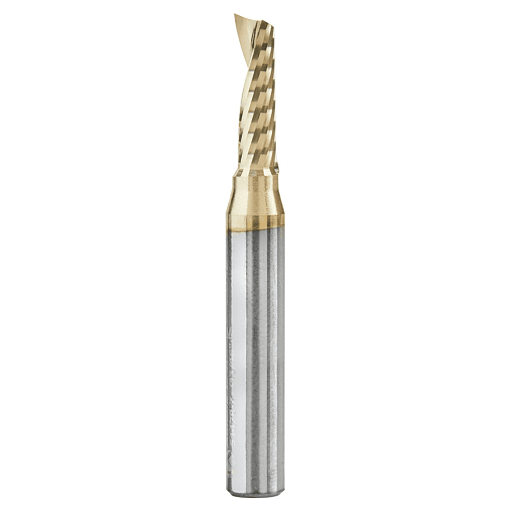 3/16" x 2" ZrN Coated Up-Cut 'O' Aluminum Cutting CNC Spiral Router Bit, 1-Flute, 1/4" Shank - Main Image