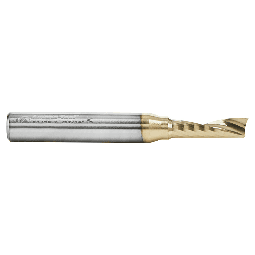 3/16" x 2" ZrN Coated Up-Cut 'O' Aluminum Cutting CNC Spiral Router Bit, 1-Flute, 1/4" Shank - Alt Image 1
