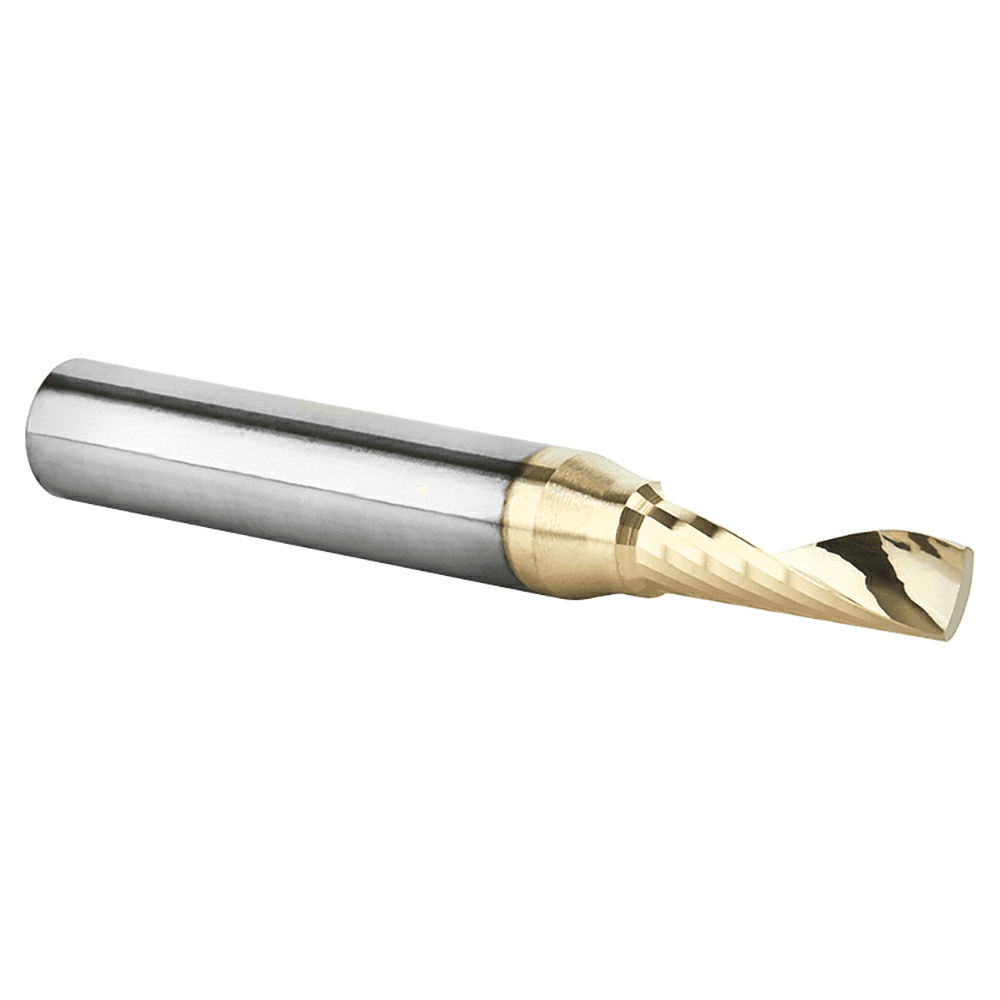 3/16" x 2" ZrN Coated Up-Cut 'O' Aluminum Cutting CNC Spiral Router Bit, 1-Flute, 1/4" Shank - Alt Image 2