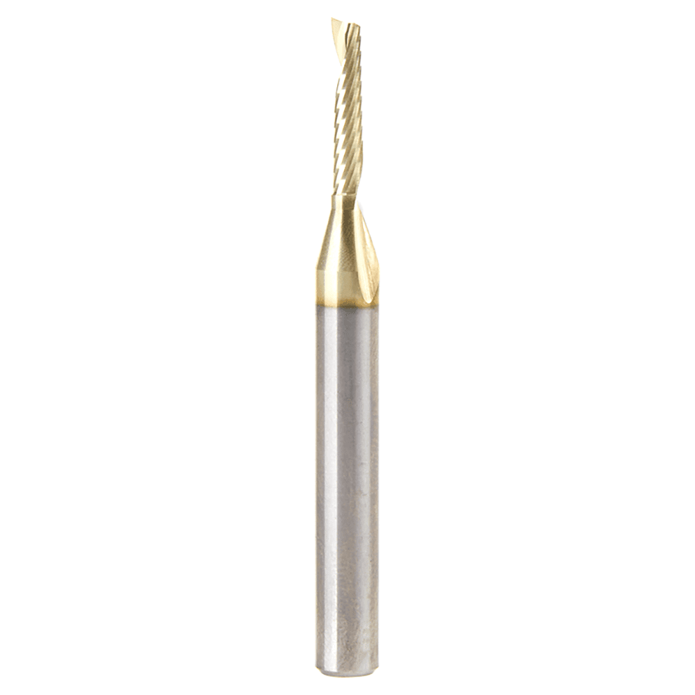1/8" Dia x 5/8" Solid Carbide CNC Spiral 'O' Flute, Aluminum Cutting, 1/4" Shank, Up-Cut ZrN Coated Router Bit Alt 1 - Image