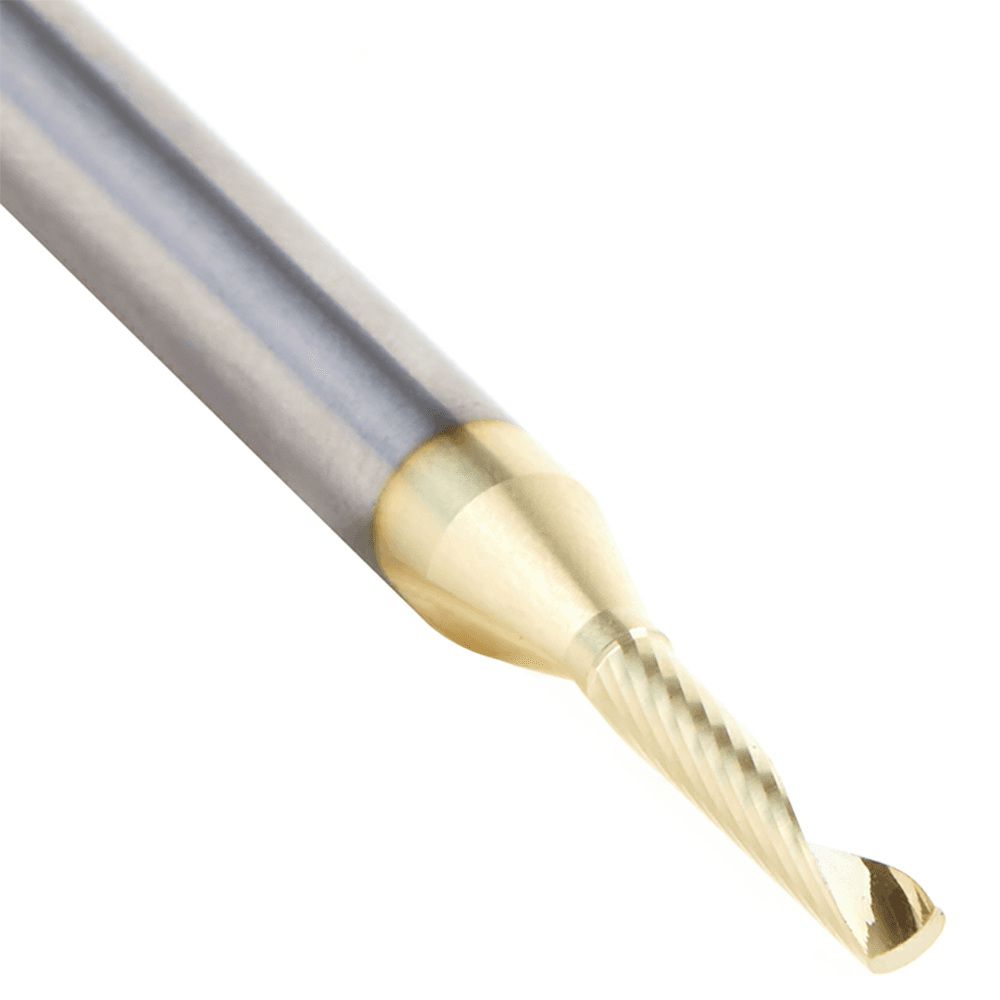 1/8" Dia x 5/8" Solid Carbide CNC Spiral 'O' Flute, Aluminum Cutting, 1/4" Shank, Up-Cut ZrN Coated Router Bit Alt 4 - Image