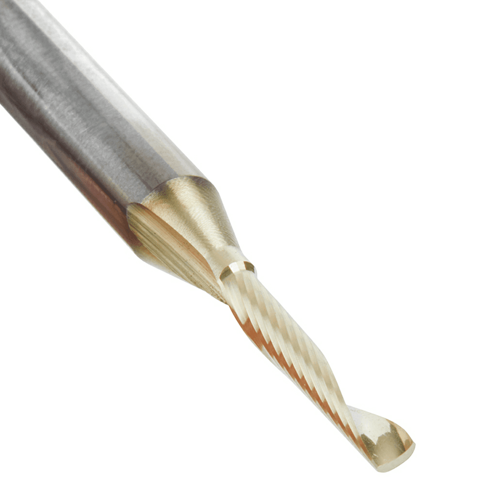 1/8" x 2-1/2" ZrN Coated Up-Cut 'O' Aluminum Cutting CNC Spiral Router Bit, 1-Flute, 1/4" Shank - Alt Image 3