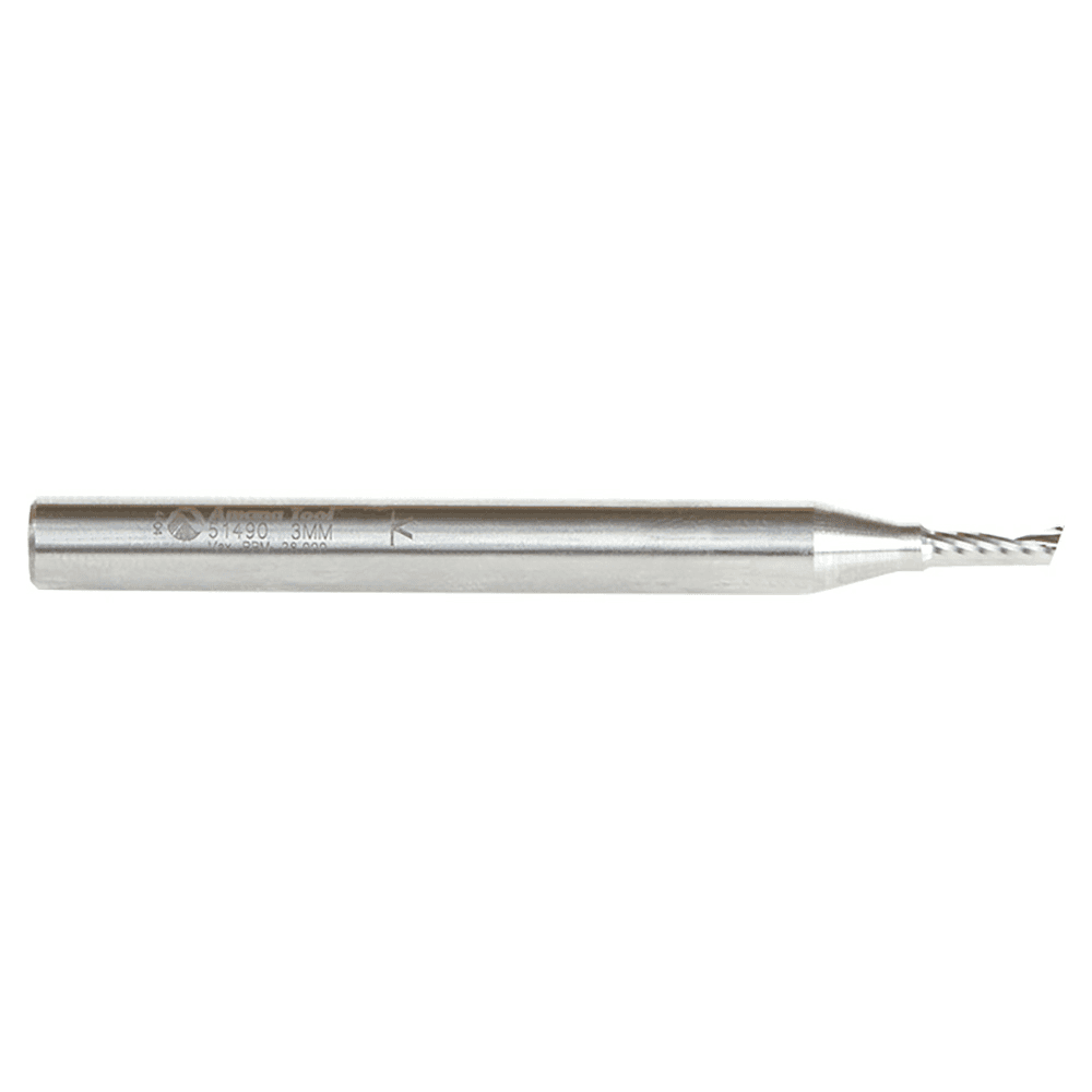 3mm x 63mm Up-Cut 'O' Aluminum Cutting CNC Spiral Router Bit, 1-Flute, 6mm Shank - Alt Image 1