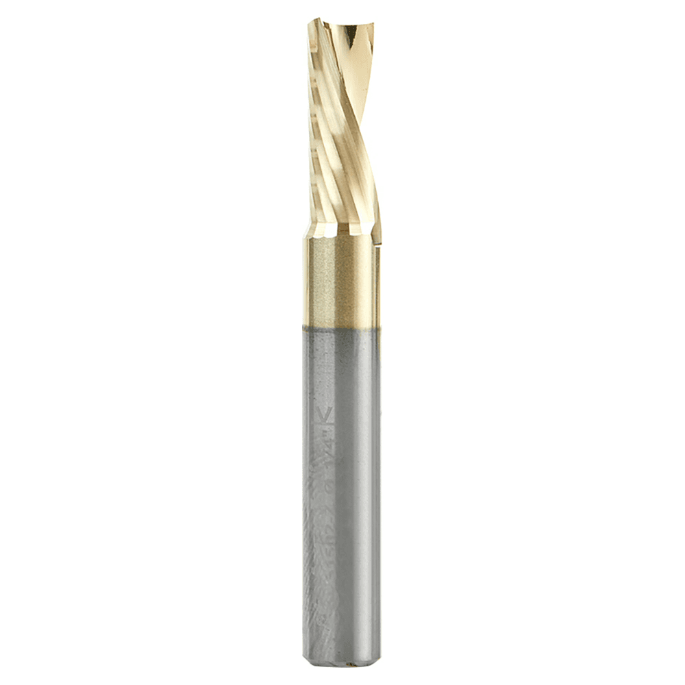1/4" x 2" ZrN Coated Down-Cut 'O' Aluminum Cutting CNC Spiral Router Bit, 1-Flute, 1/4" Shank - Main Image