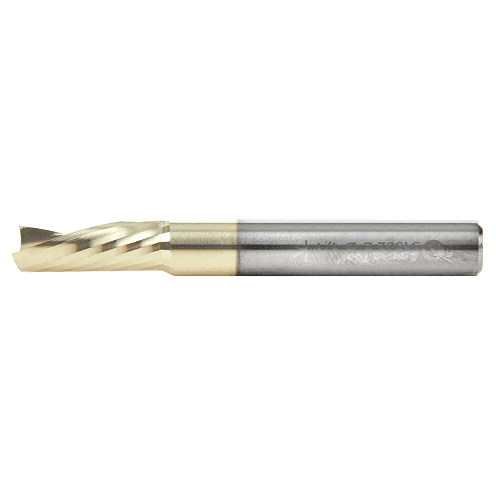 1/4" x 2" ZrN Coated Down-Cut 'O' Aluminum Cutting CNC Spiral Router Bit, 1-Flute, 1/4" Shank - Alt Image 1