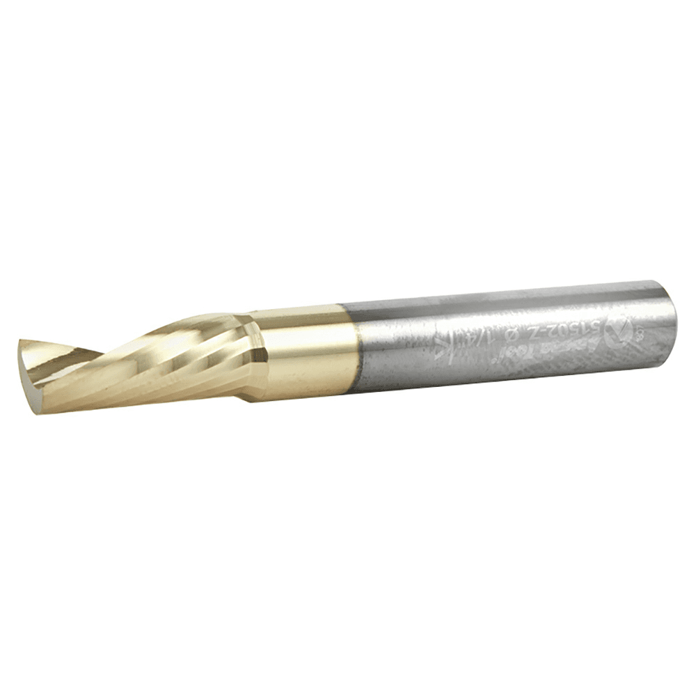 1/4" x 2" ZrN Coated Down-Cut 'O' Aluminum Cutting CNC Spiral Router Bit, 1-Flute, 1/4" Shank - Alt Image 2