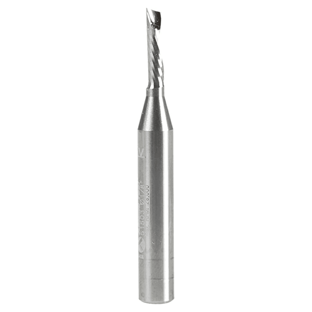 1/8" x 2" Down-Cut 'O' Aluminum Cutting CNC Spiral Router Bit, 1-Flute, 1/4" Shank - Main Image