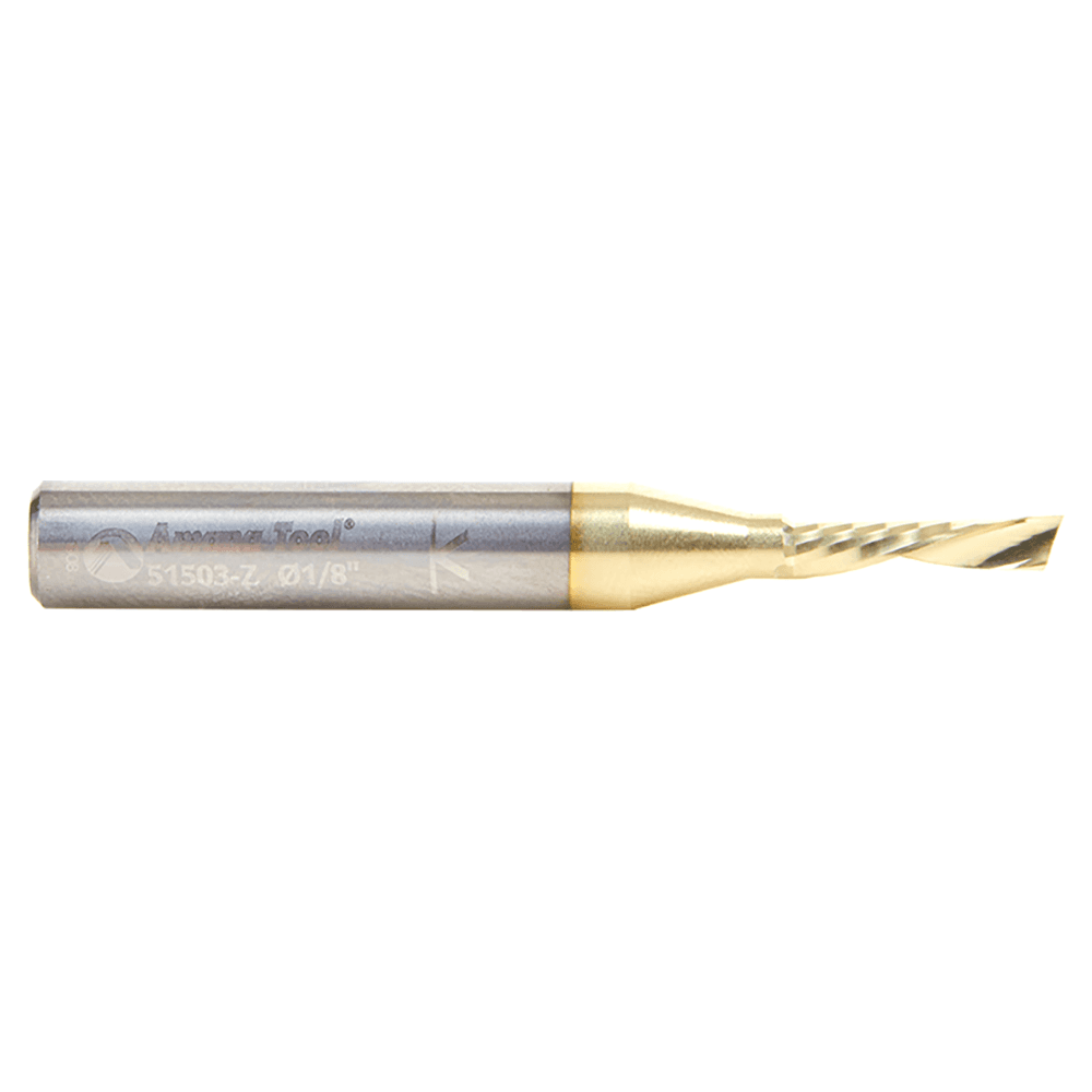 1/8" Dia x 1/2" Solid Carbide CNC Spiral 'O' Flute, Aluminum Cutting, 1/4" Shank, Down-Cut ZrN Coated Router Bit Alt 2 - Image