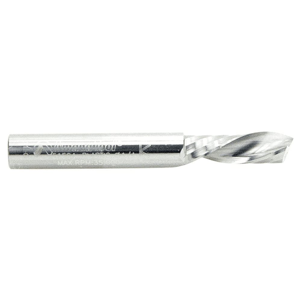 1/4" x 2" Down-Cut 'O' Plastic Cutting CNC Spiral Router Bit, 1-Flute, 1/4" Shank - Alt Image 2