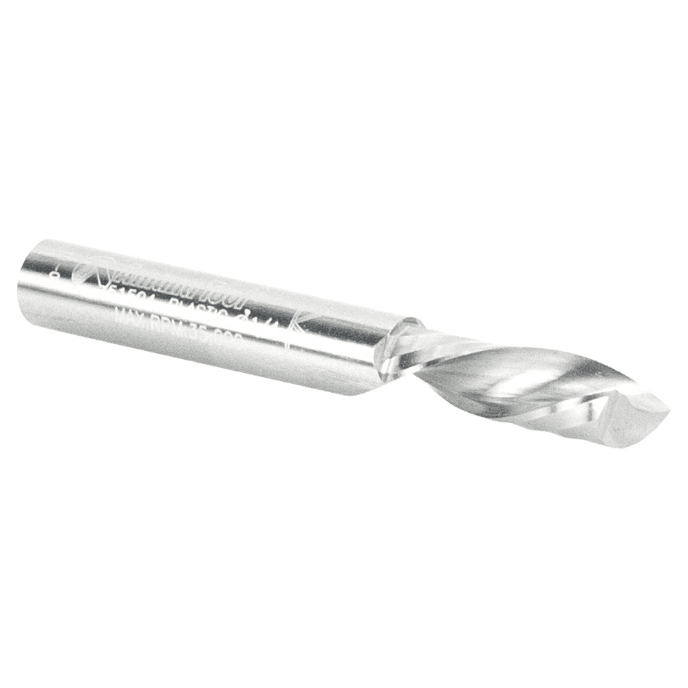 1/4" x 2" Down-Cut 'O' Plastic Cutting CNC Spiral Router Bit, 1-Flute, 1/4" Shank - Alt Image 3