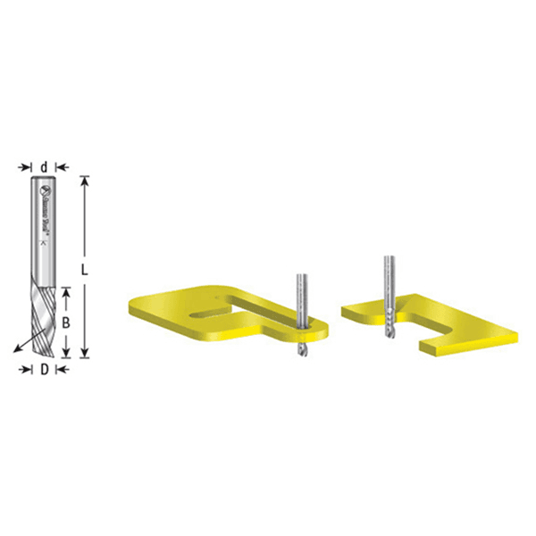 1/4" x 2" x 3/4" Down-Cut 'O' Plastic Cutting CNC Spiral Router Bit, 1-Flute, 1/2" shank (5/Pack) Main - Image