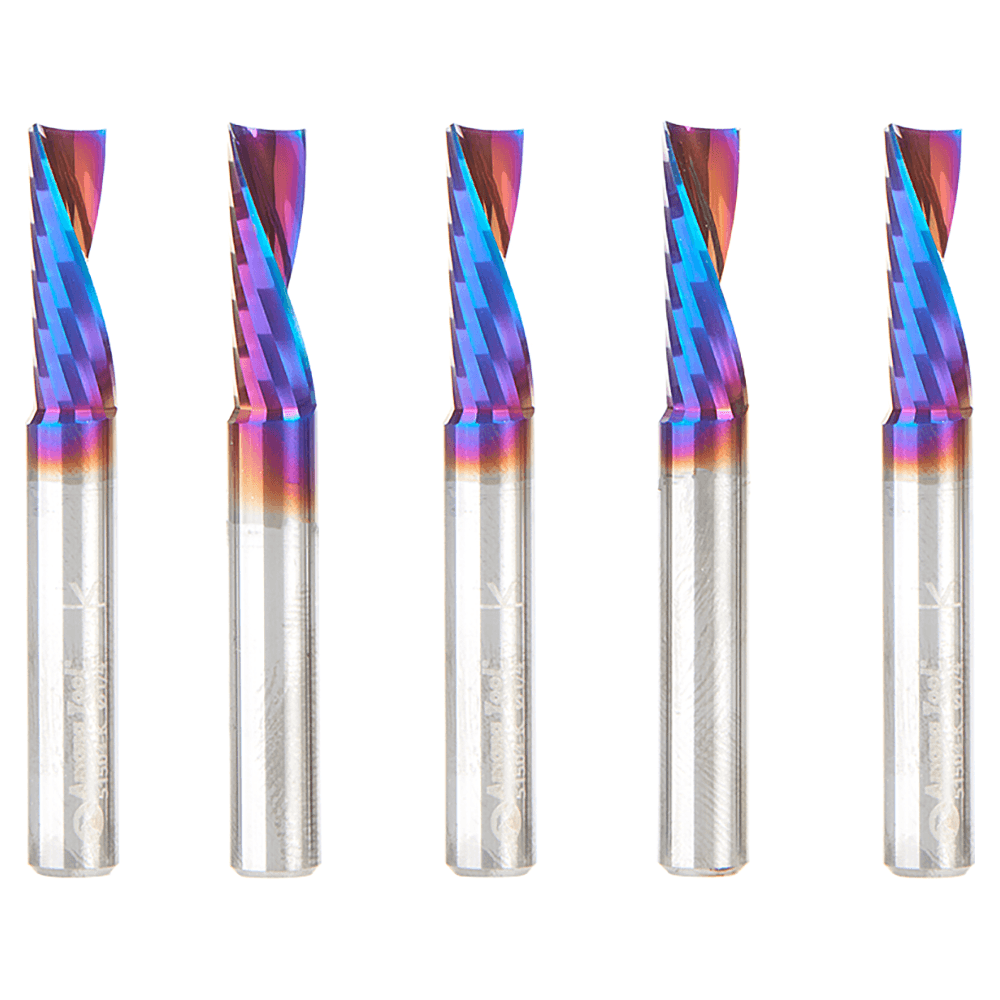 1/4" x 3/4" Spektra Extreme Tool Life Coated Down-Cut 'O' Plastic Cutting CNC Spiral Router Bit, 1-Flute, 1/4" Shank ((5/Pack) Alt 1 - Image