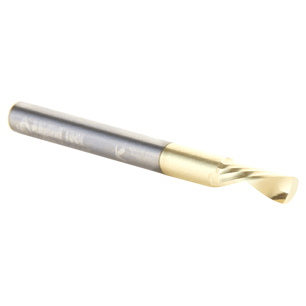1/8" Dia x 5/16" Solid Carbide CNC Spiral 'O' Flute, Aluminum Cutting, 1/8" Shank, Down-Cut ZrN Coated Router Bit Alt 3 - Image
