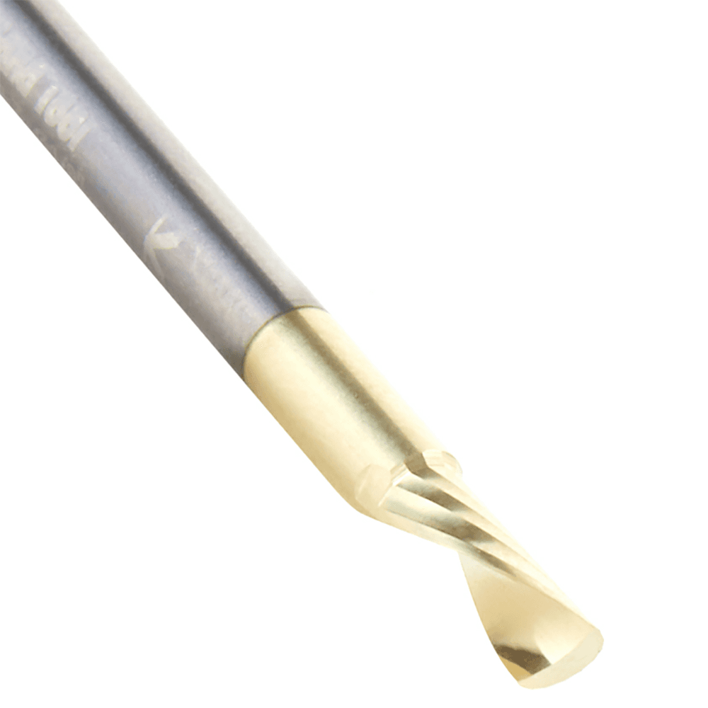 1/8" Dia x 5/16" Solid Carbide CNC Spiral 'O' Flute, Aluminum Cutting, 1/8" Shank, Down-Cut ZrN Coated Router Bit Alt 4 - Image