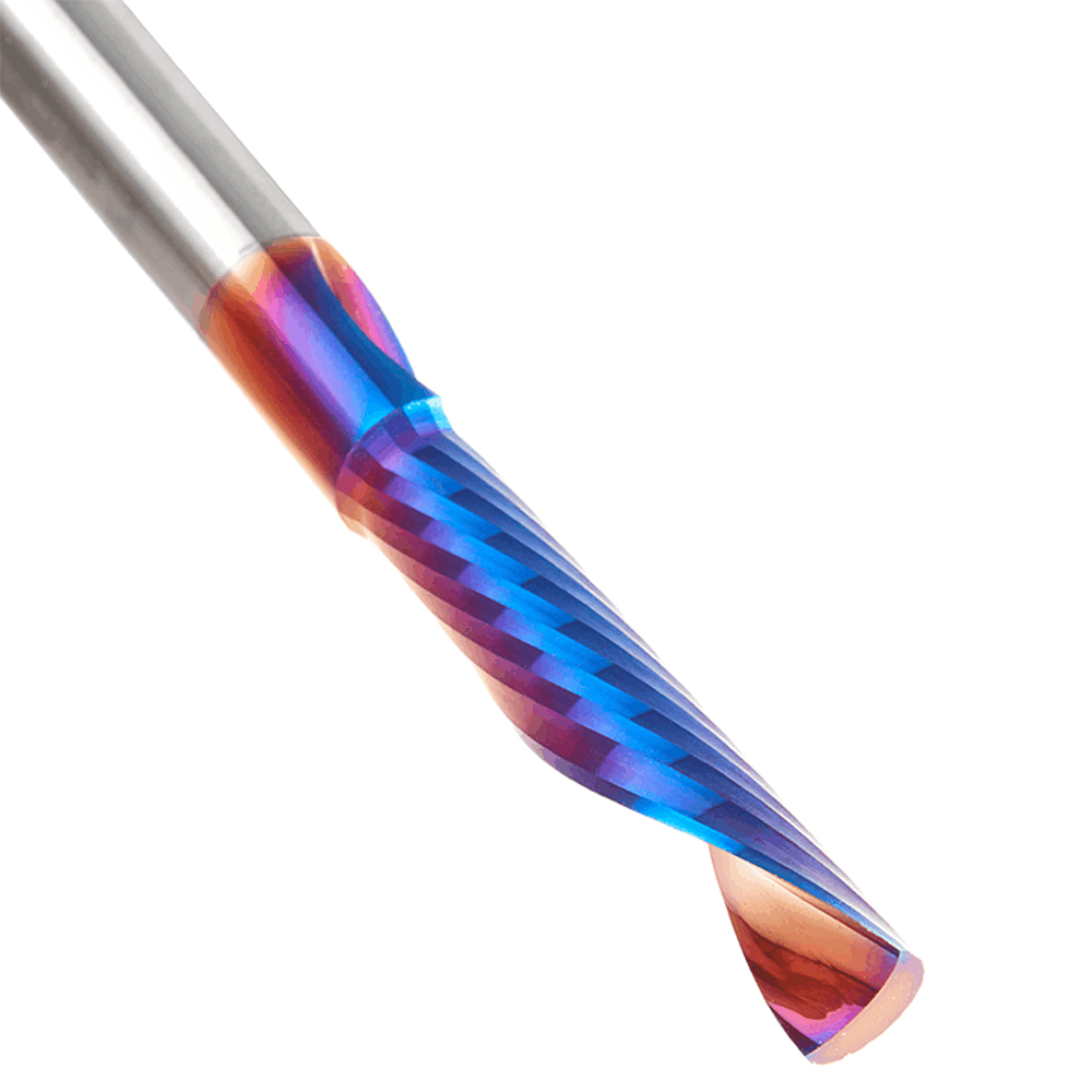 1/4" Dia x 1-1/4" Solid Carbide CNC Spektra Extreme Tool Life Coated Spiral 'O' Flute, Plastic Cutting, 1/4" Shank, Down-Cut Router Bit Alt 4 - Image