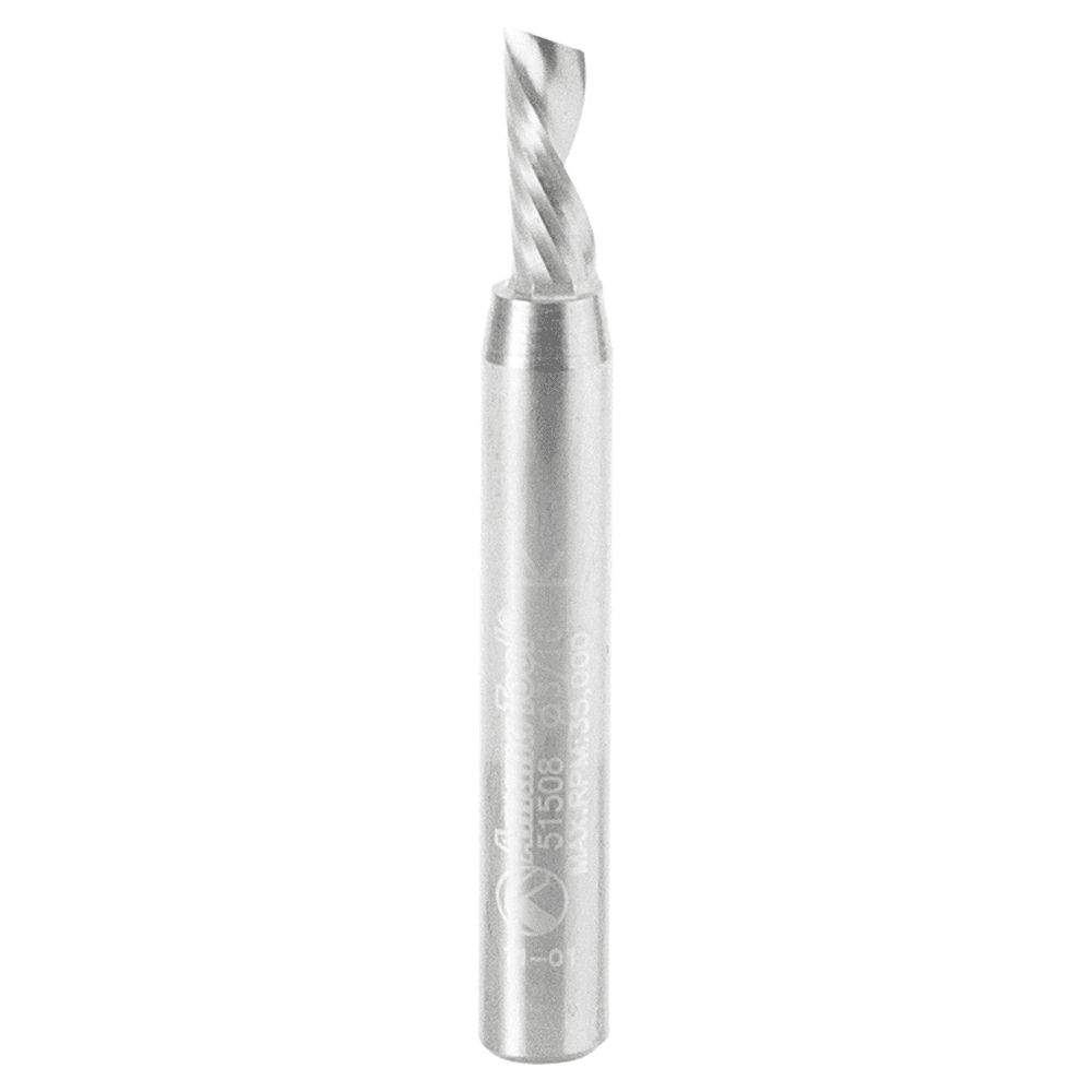 3/16" x 2" Down-Cut 'O' Aluminum Cutting CNC Spiral Router Bit, 1-Flute, 1/4" Shank - Main Image