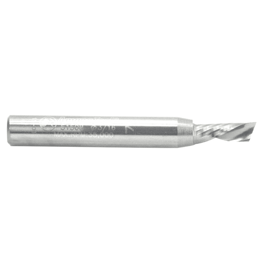 3/16" x 2" Down-Cut 'O' Aluminum Cutting CNC Spiral Router Bit, 1-Flute, 1/4" Shank - Alt Image 1