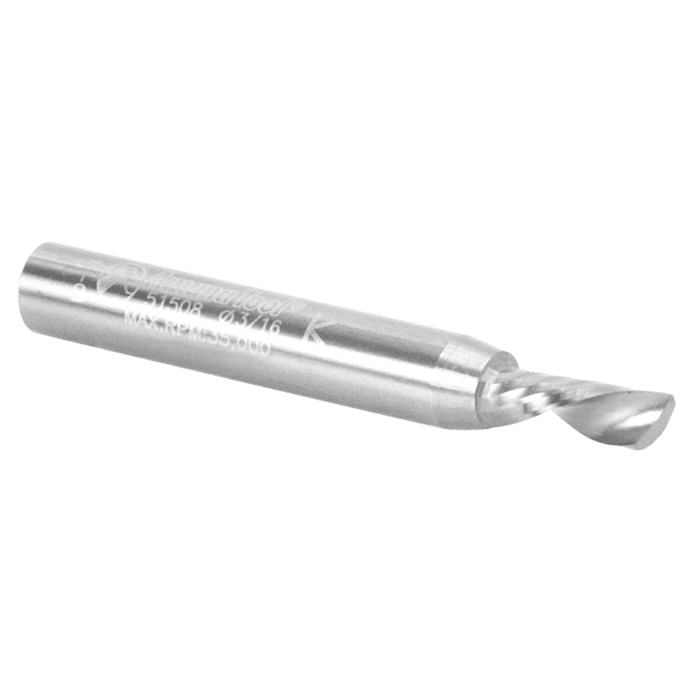 3/16" x 2" Down-Cut 'O' Aluminum Cutting CNC Spiral Router Bit, 1-Flute, 1/4" Shank - Alt Image 2