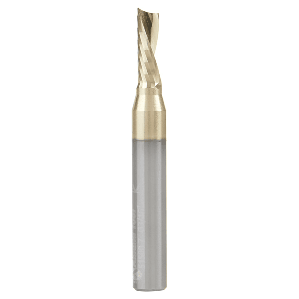 3/16" x 2" ZrN Coated Down-Cut 'O' Aluminum Cutting CNC Spiral Router Bit, 1-Flute, 1/4" Shank - Main Image