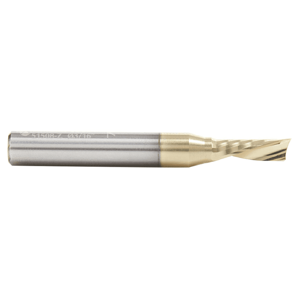 3/16" x 2" ZrN Coated Down-Cut 'O' Aluminum Cutting CNC Spiral Router Bit, 1-Flute, 1/4" Shank - Alt Image 1