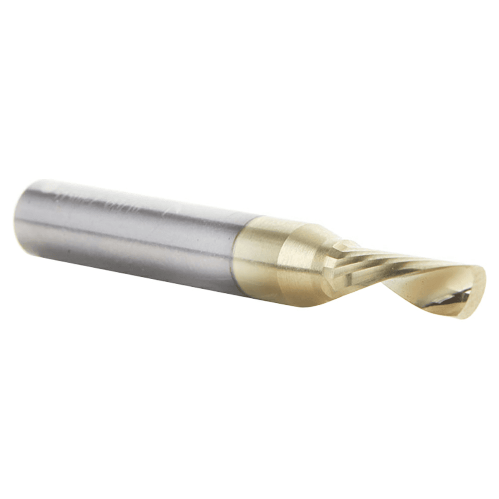 3/16" x 2" ZrN Coated Down-Cut 'O' Aluminum Cutting CNC Spiral Router Bit, 1-Flute, 1/4" Shank - Alt Image 2