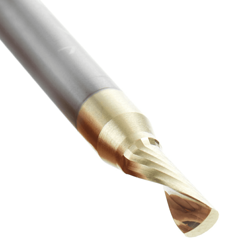 3/16" x 2" ZrN Coated Down-Cut 'O' Aluminum Cutting CNC Spiral Router Bit, 1-Flute, 1/4" Shank - Alt Image 3