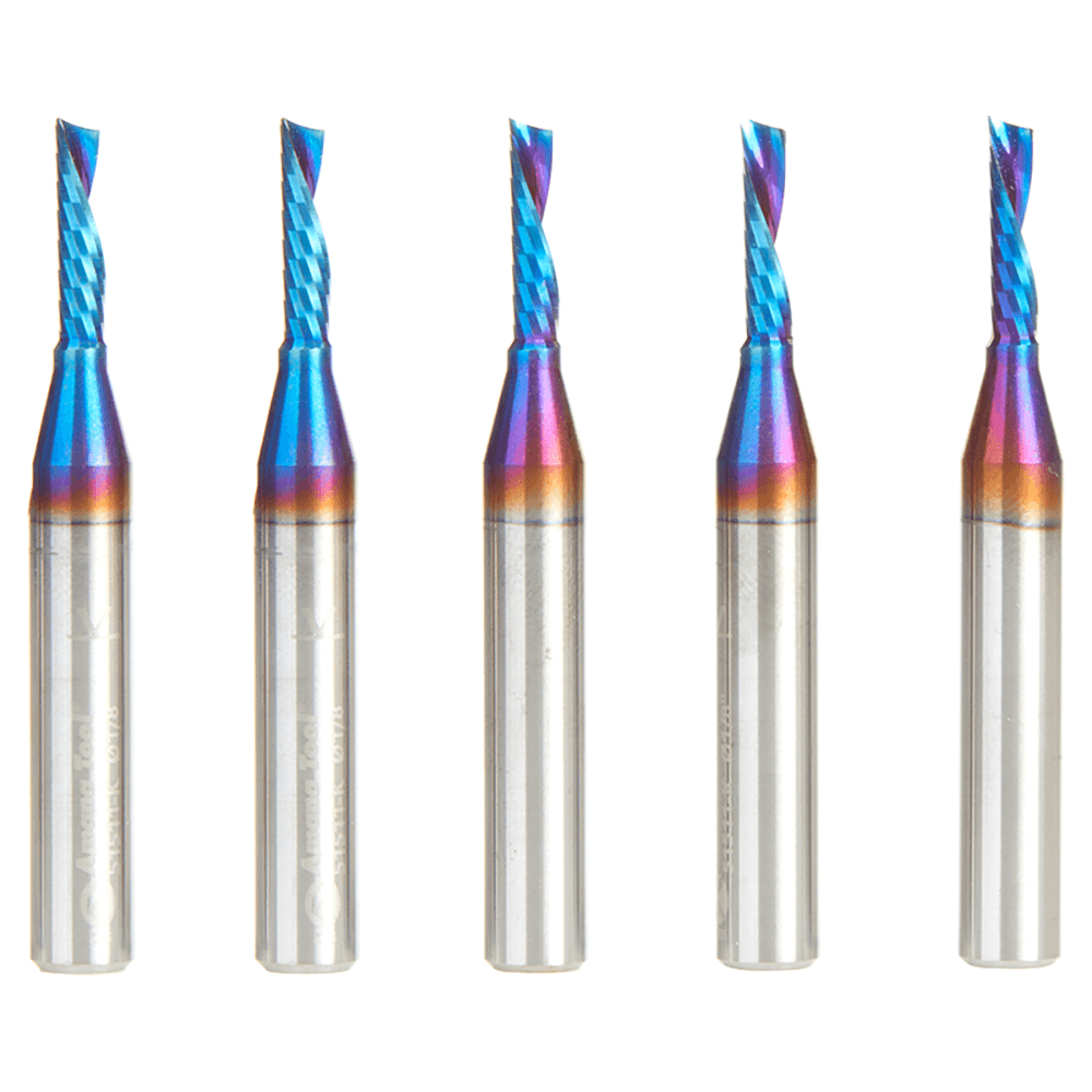 1/8" x 1/2" Spektra Extreme Tool Life Coated Down-Cut 'O' Plastic Cutting CNC Spiral Router Bit, 1-Flute, 1/4" Shank ((5/Pack) Alt 1 - Image