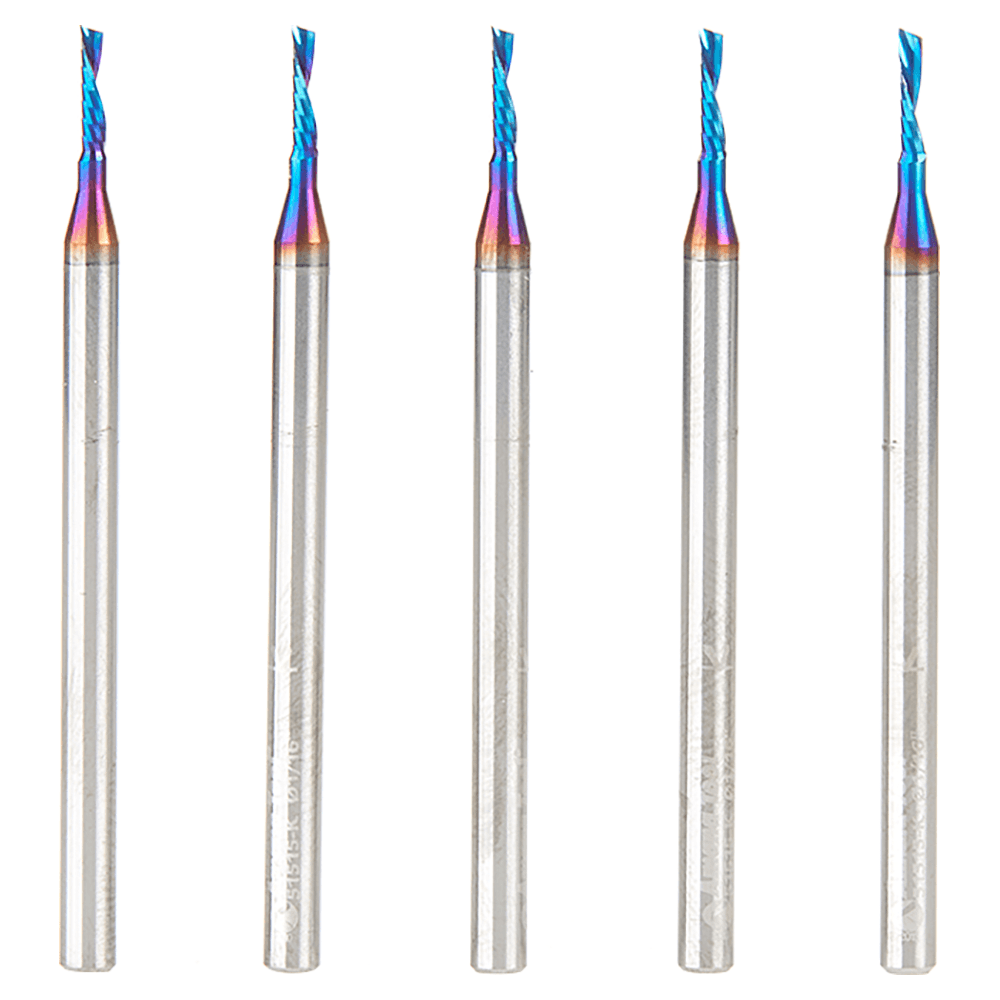 1/16" x 1/4" Spektra Extreme Tool Life Coated Down-Cut 'O' Plastic Cutting CNC Spiral Router Bit, 1-Flute, 1/8" Shank ((5/Pack) Alt 1 - Image