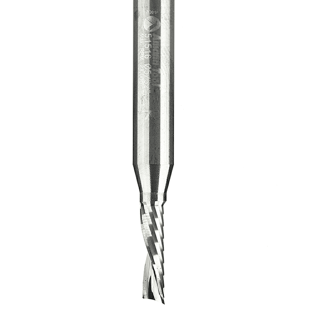 5/32" x 2" Down-Cut 'O' Plastic Cutting CNC Spiral Router Bit, 1-Flute, 1/4" Shank - Alt Image 1